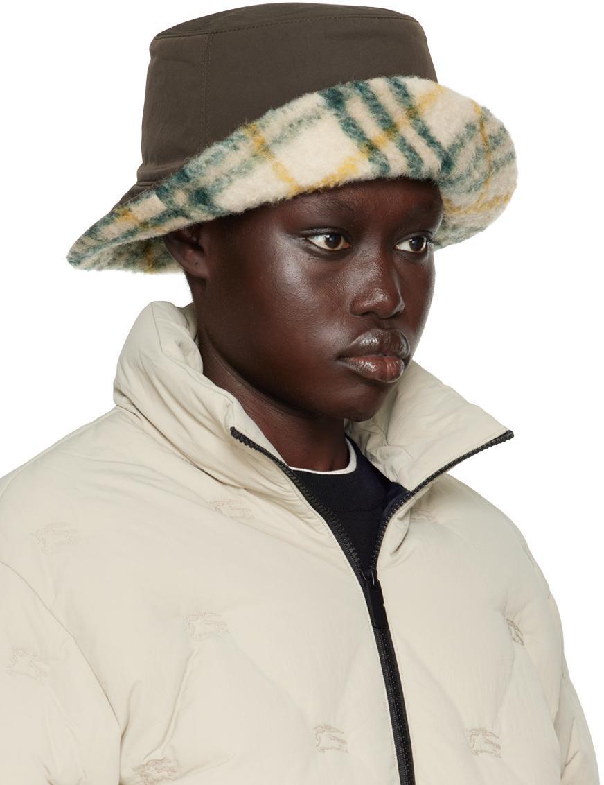 BURBERRY Brown Reversible Check Fleece Bucket Hat In Candle Ip Check Product Image