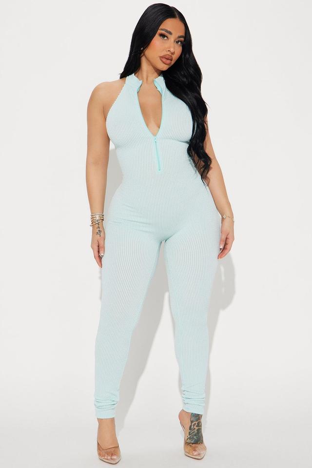 Your Latest Update Ribbed Jumpsuit - Light Blue Product Image