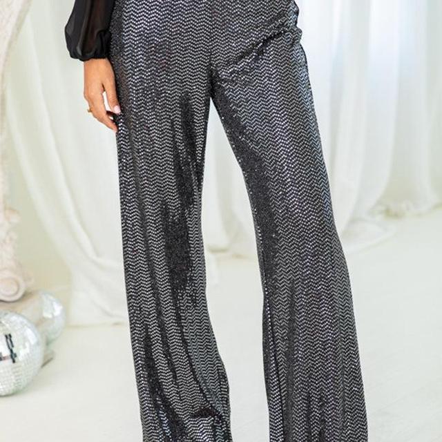 Looks Can Kill Charcoal Belted Sequin Flare Pants Product Image