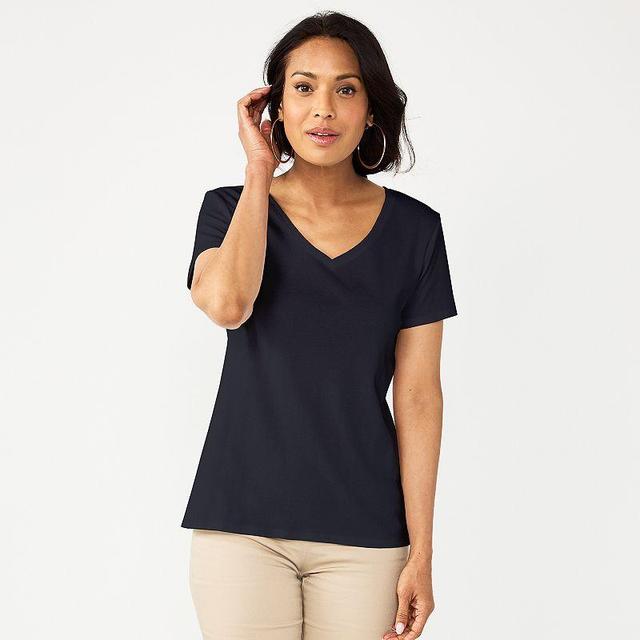 Womens Croft & Barrow Essential V-Neck Tee Dark Blue Product Image