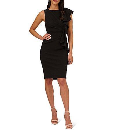 Adrianna Papell Stretch Boat Neck Sleeveless Sheath Side Ruffle Sheath Dress Product Image