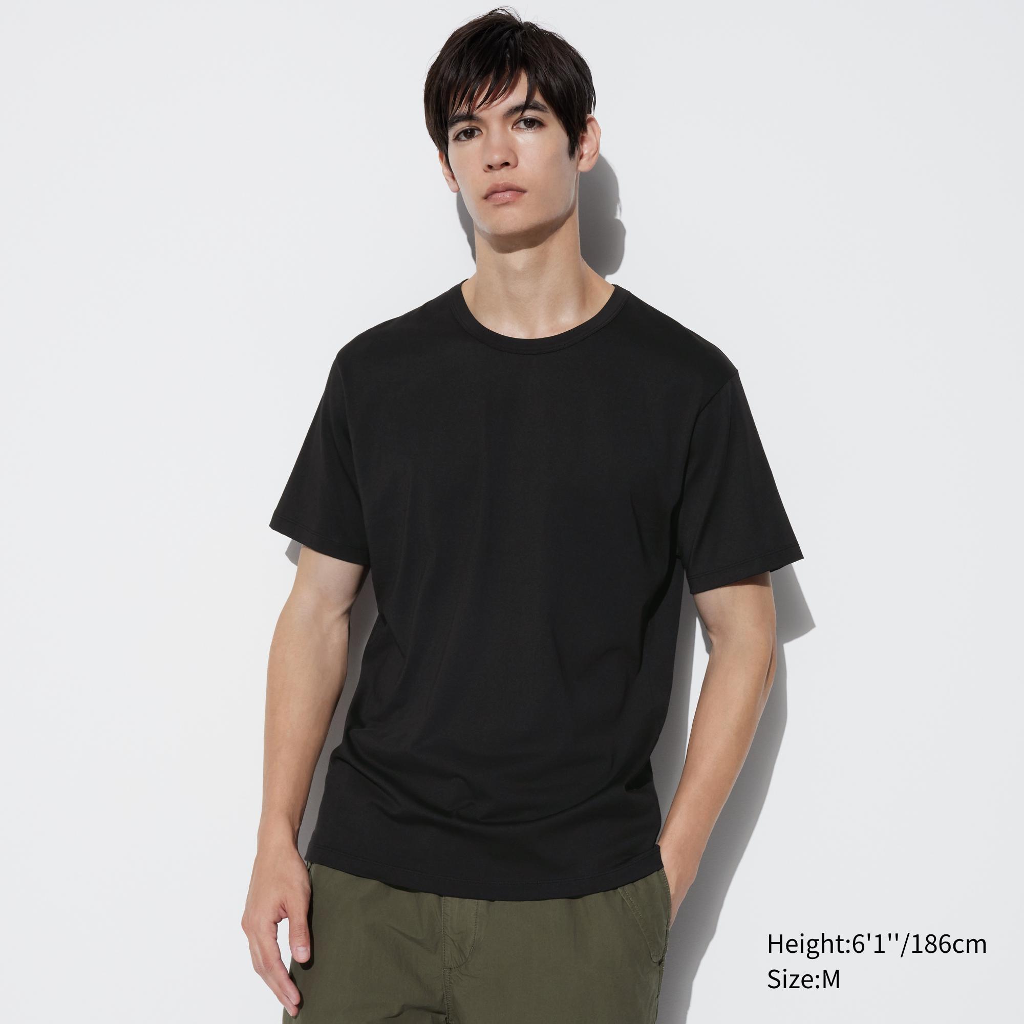 Mens Airism Cotton Crew Neck T-Shirt with Odor Control Black Large UNIQLO US Product Image