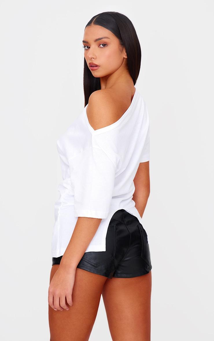 White Asymmetric Ruched Side Detail T Shirt Product Image