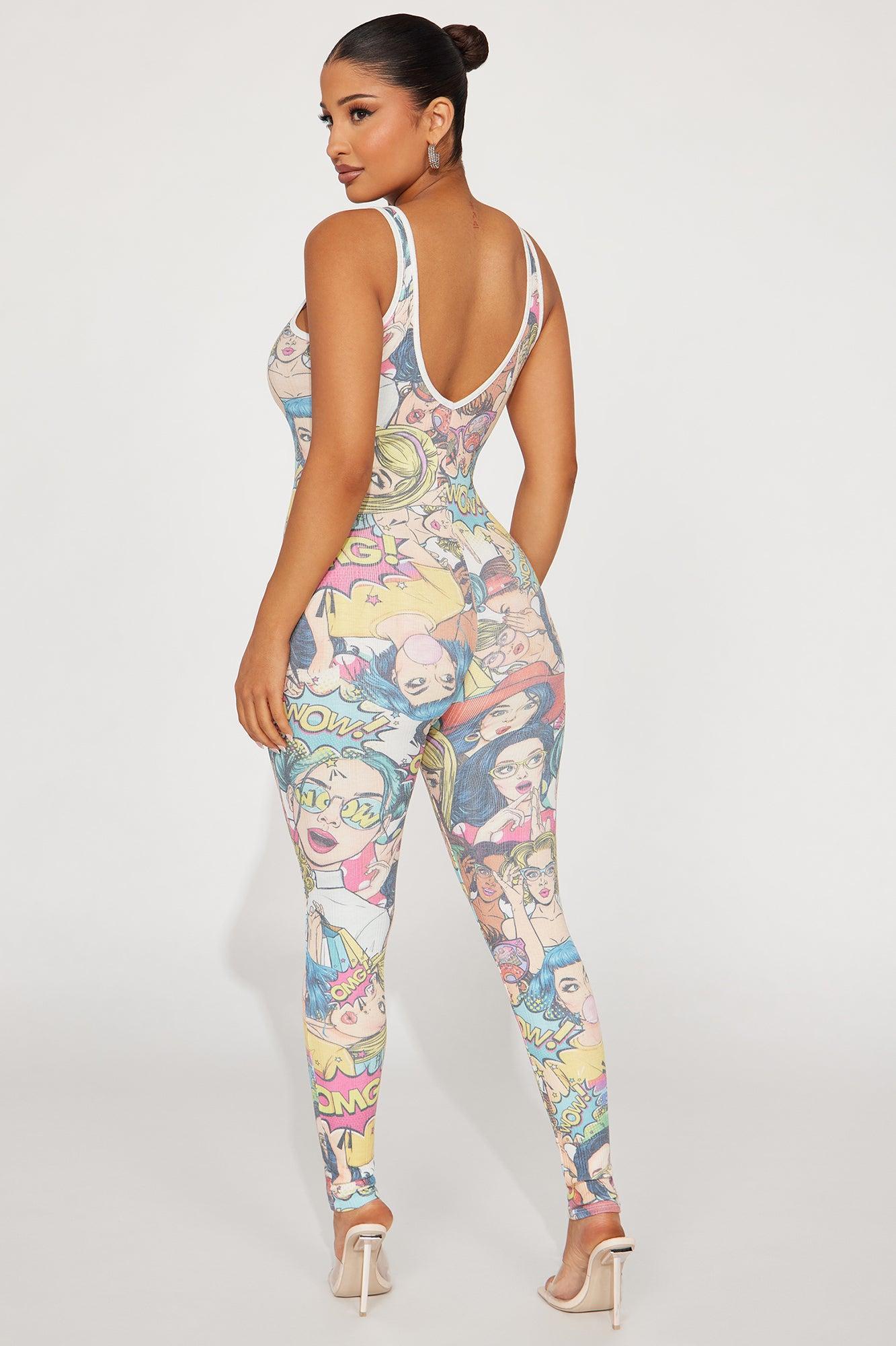 Unique Faces Ribbed Jumpsuit  - Multi Color Product Image