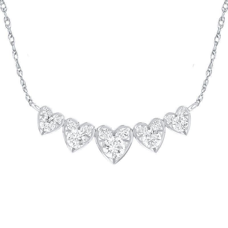 10k White Gold 1/3 Carat T.W. Diamond Hearts Necklace, Womens Product Image