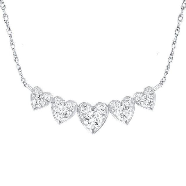 10k White Gold 1/3 Carat T.W. Diamond Hearts Necklace, Womens Product Image