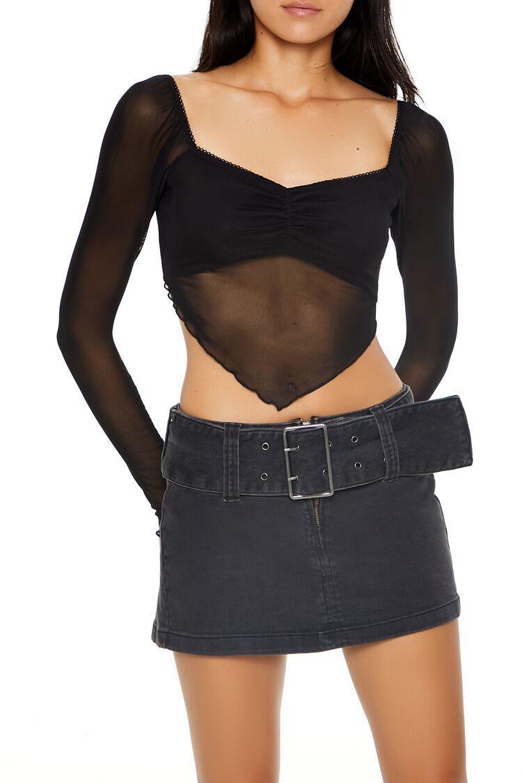 Mesh Long-Sleeve Crop Top | Forever 21 Product Image