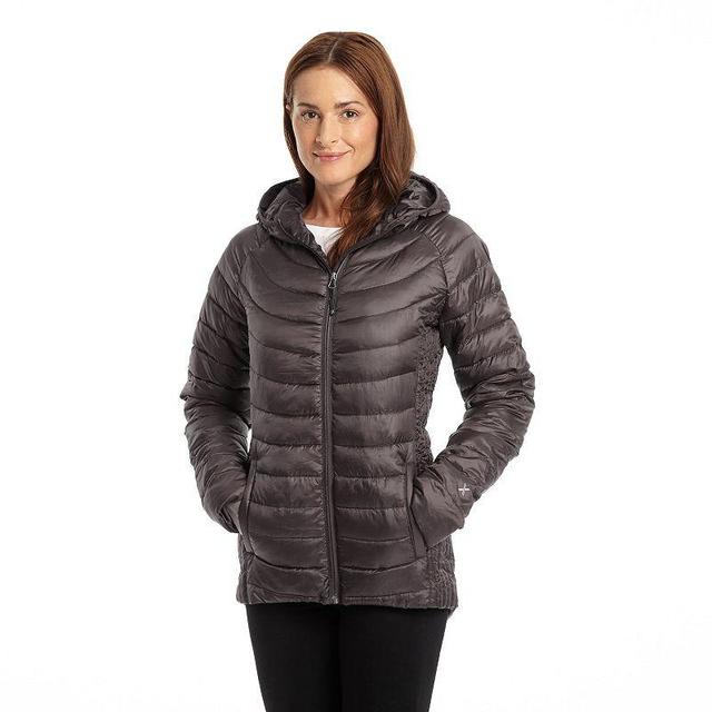 Plus Size Excelled Hooded Featherweight Puffer Jacket, Womens Dark Grey Product Image