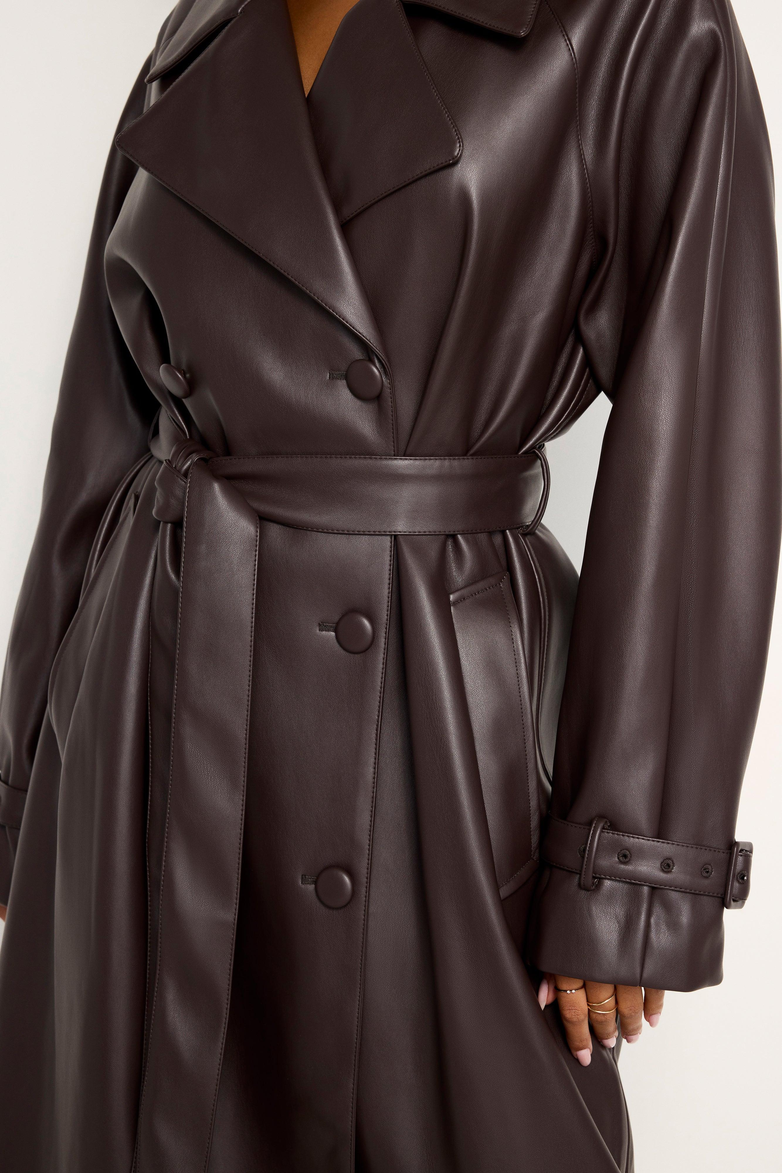 FAUX LEATHER TRENCH COAT | BARK003 Product Image