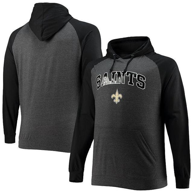 Men's Fanatics Branded Black/Heathered Charcoal New Orleans Saints Big & Tall Lightweight Raglan Pullover Hoodie Product Image