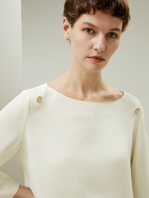 Dubrovnik 3/4 Sleeved Silk Top With Button Accents Product Image