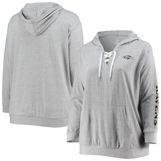 Womens Fanatics Branded Heathered Gray Baltimore Ravens Plus Size Lace-Up Pullover Hoodie Product Image