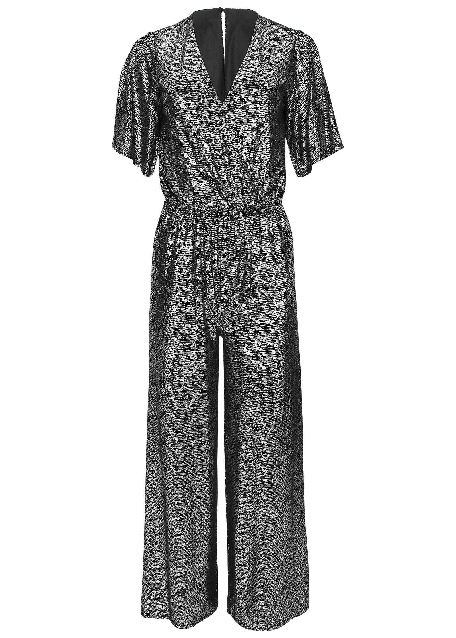 Metallic Flutter Sleeve Jumpsuit - Silver Product Image