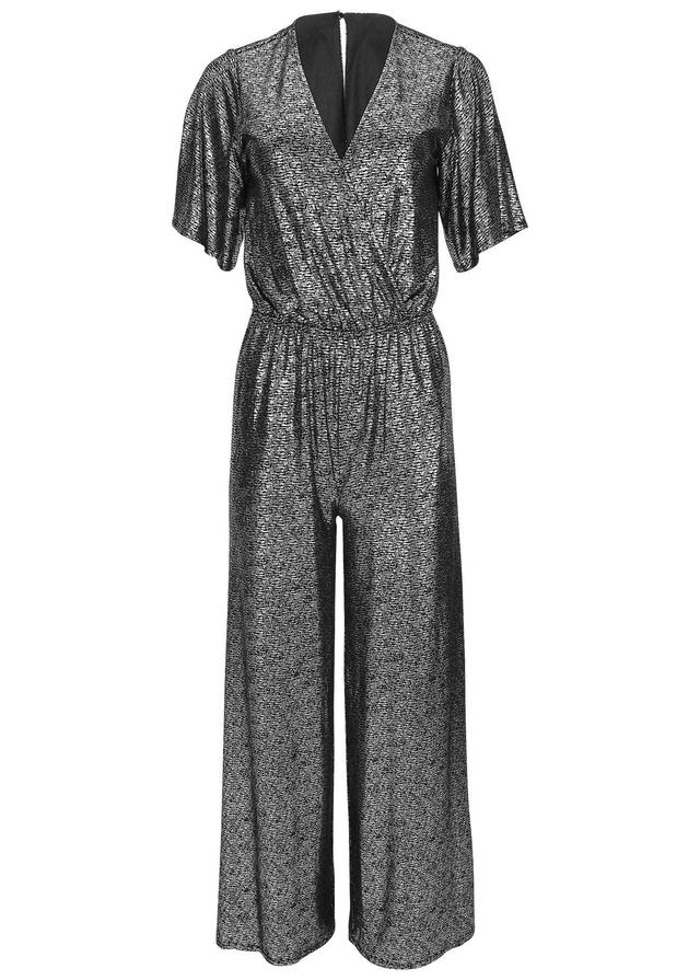 Metallic Flutter Sleeve Jumpsuit - Silver Product Image