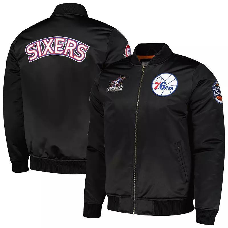 Mens Mitchell & Ness Black Philadelphia 76ers Hardwood Classics Retro Satin Full-Zip Jacket Product Image