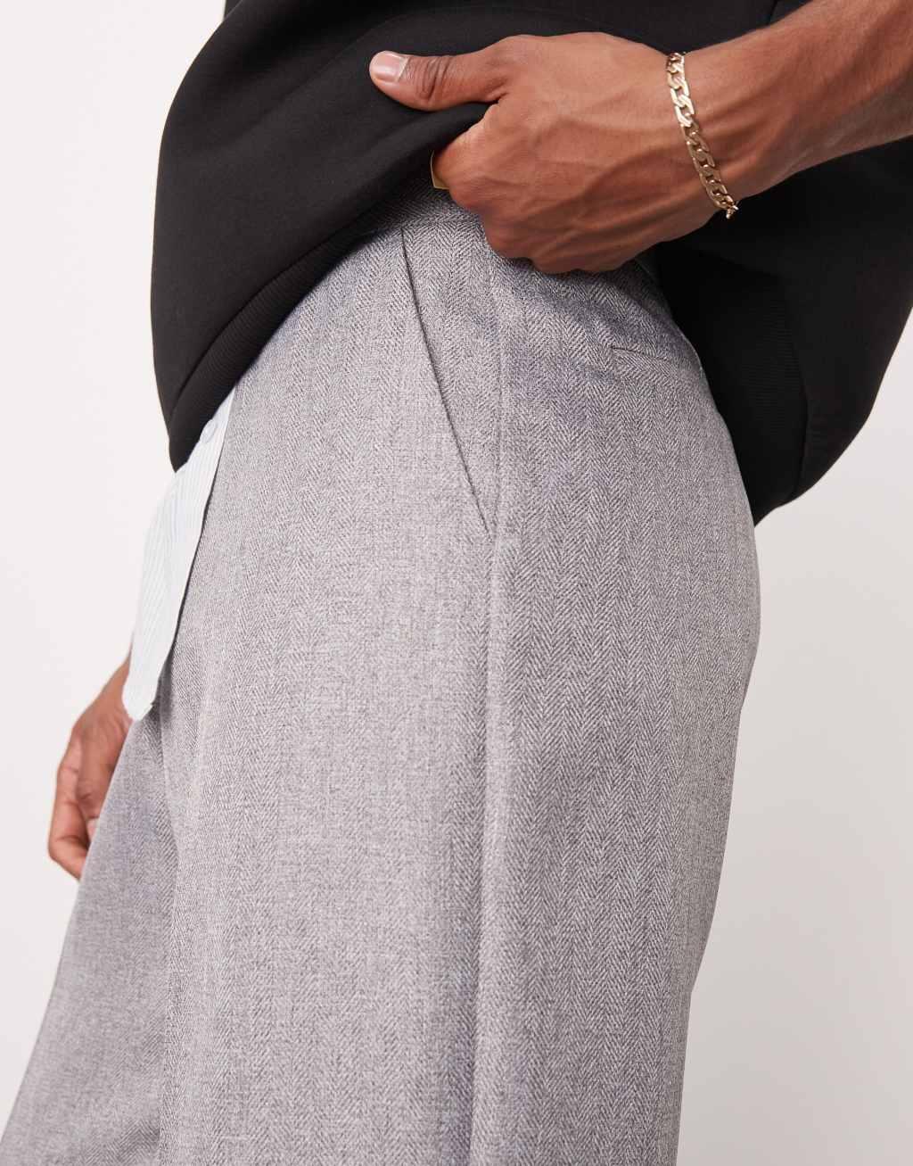 ASOS DESIGN smart wide leg wool look pants in light gray herringbone Product Image