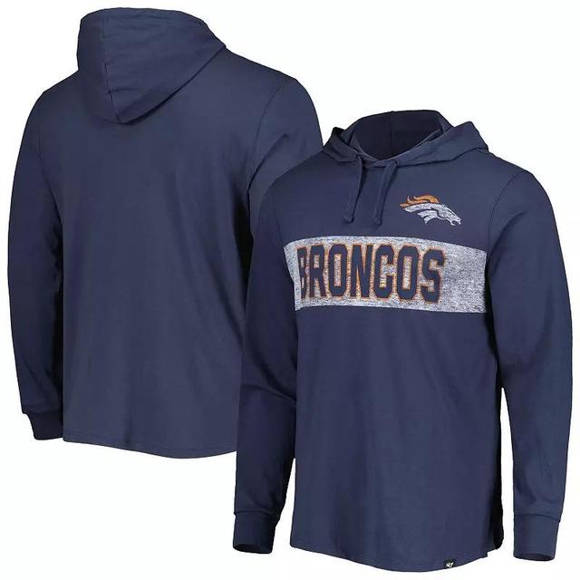 Mens 47 Brand Navy Distressed Denver Broncos Field Franklin Hooded Long Sleeve T-shirt Product Image