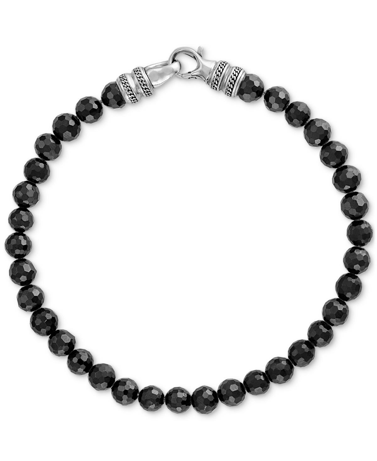 Esquire Mens Jewelry Black Spinel Beaded Bracelet in Sterling Silver, Created for Macys Product Image