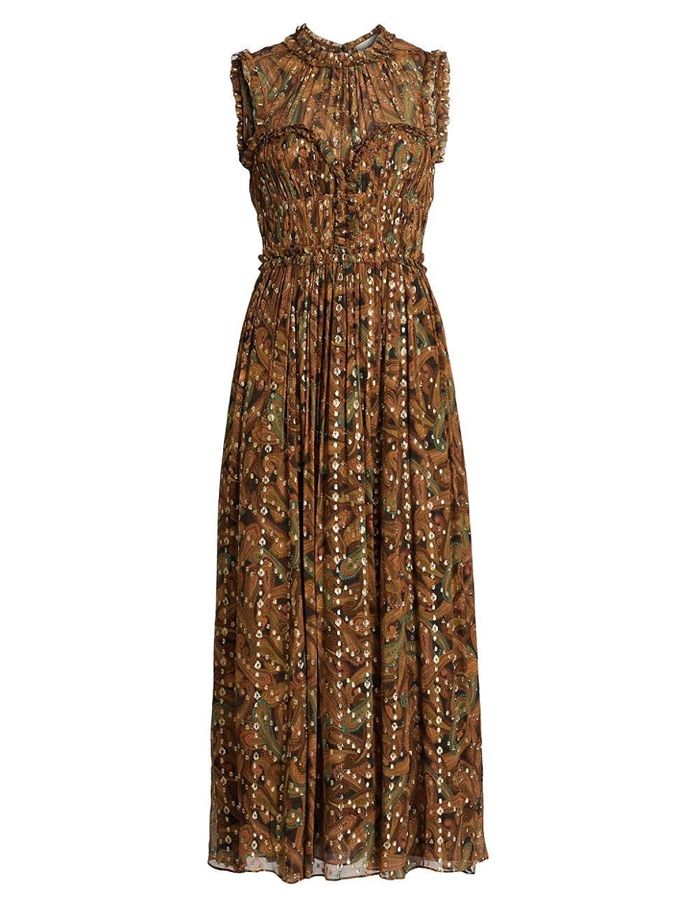 Womens Kasia Paisley Silk-Blend Midi-Dress Product Image