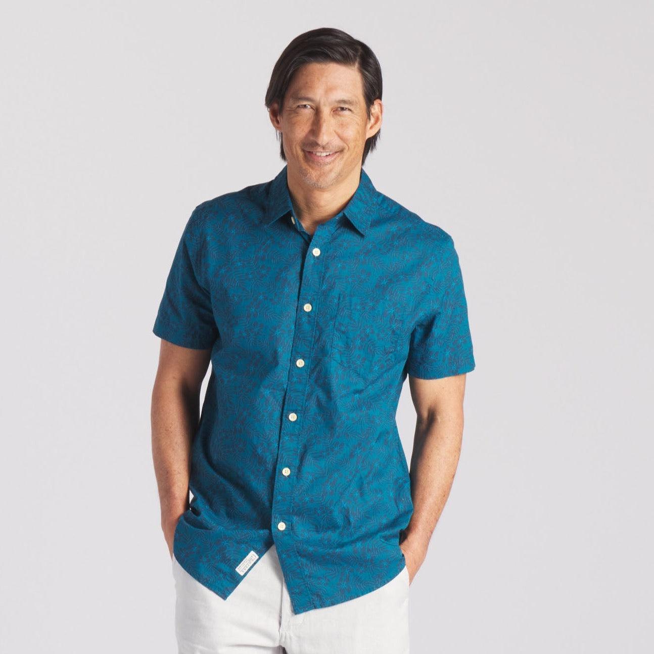 Printed Light Weight Poplin Shirt - Blue Coral Product Image