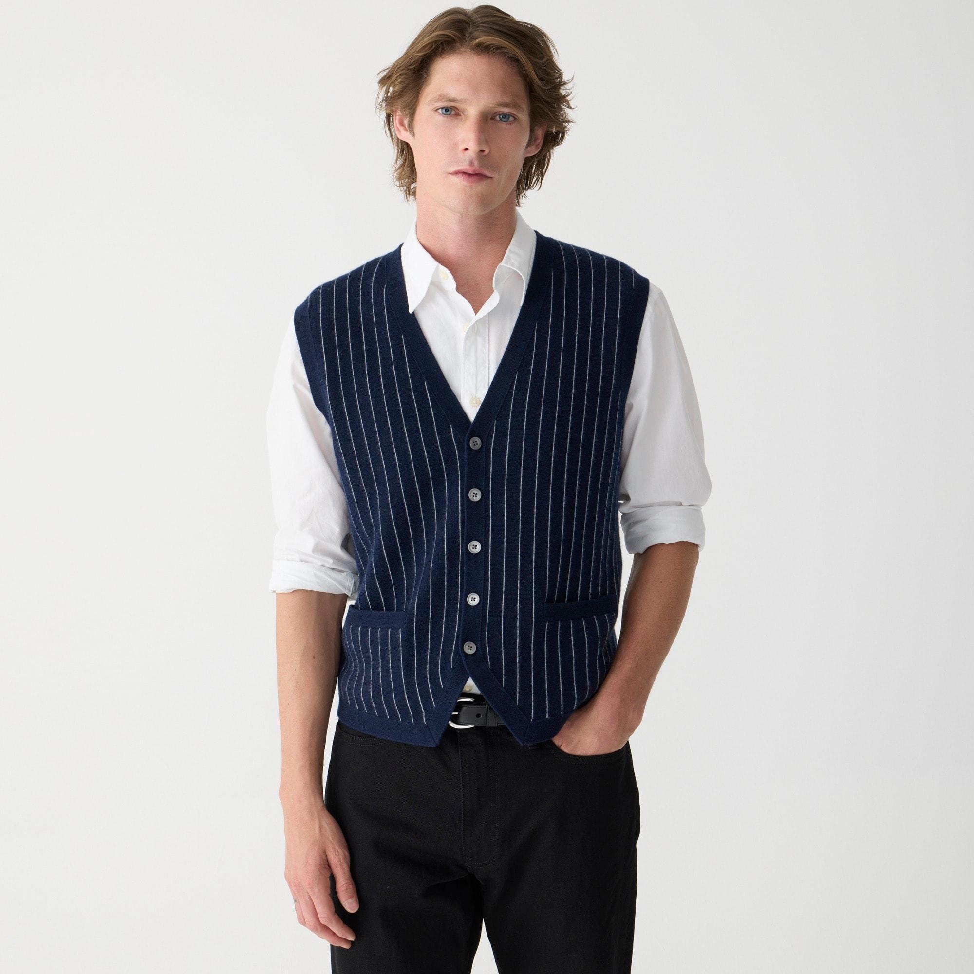 Cashmere-blend cardigan sweater-vest in pinstripe Product Image