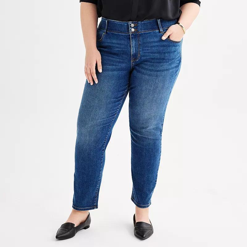 Plus Size Nine West Slim Straight Tummy Control Jeans, Womens Medium Blue product image