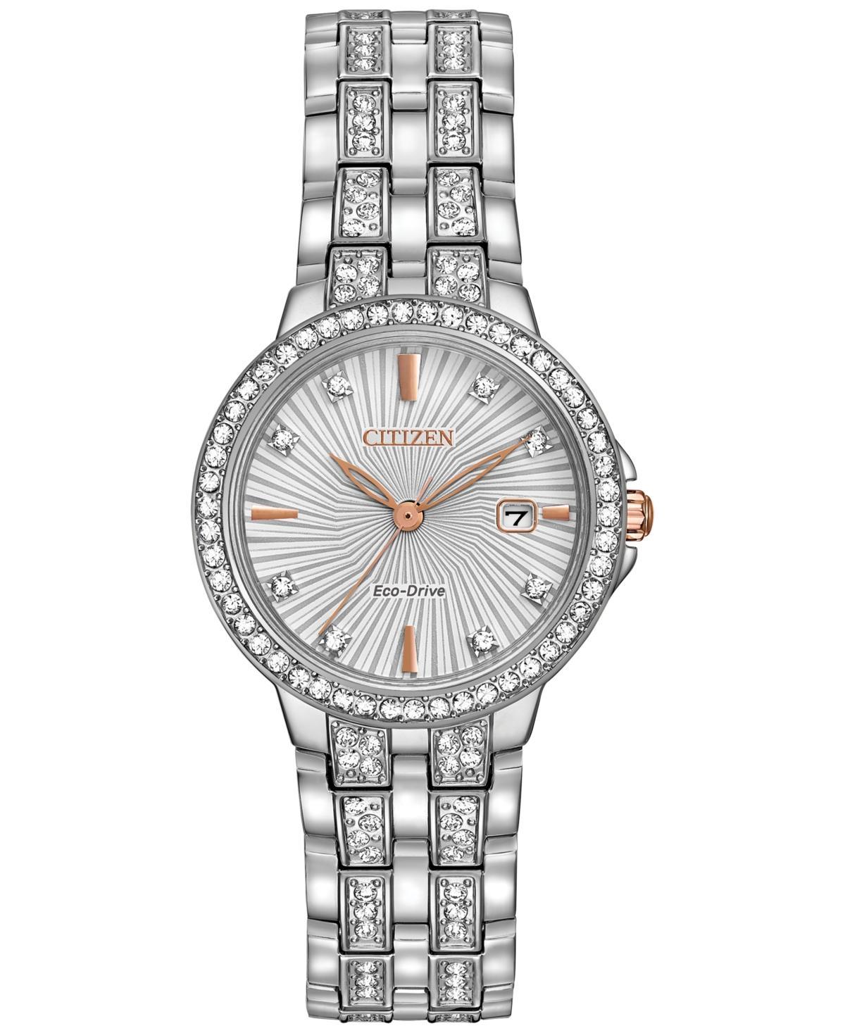 Citizen Womens Silhouette Crystal Three Hand Rose Gold Accented Stainless Steel Bracelet Watch Product Image