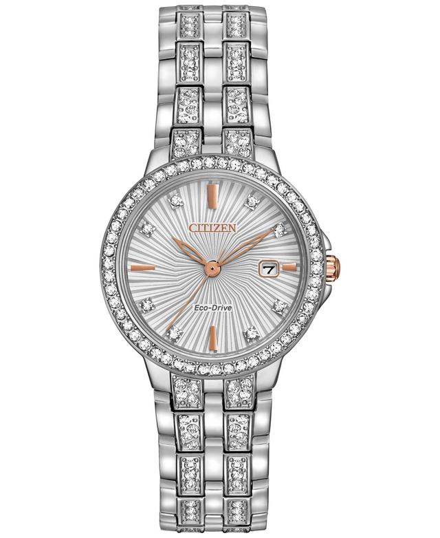 Citizen Womens Silhouette Crystal Three Hand Rose Gold Accented Stainless Steel Bracelet Watch Product Image