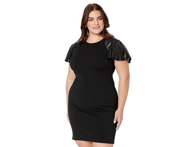 Calvin Klein Scuba Crepe Sheath Dress with Sequin Flutter Sleeve Black 1) Women's Dress Product Image