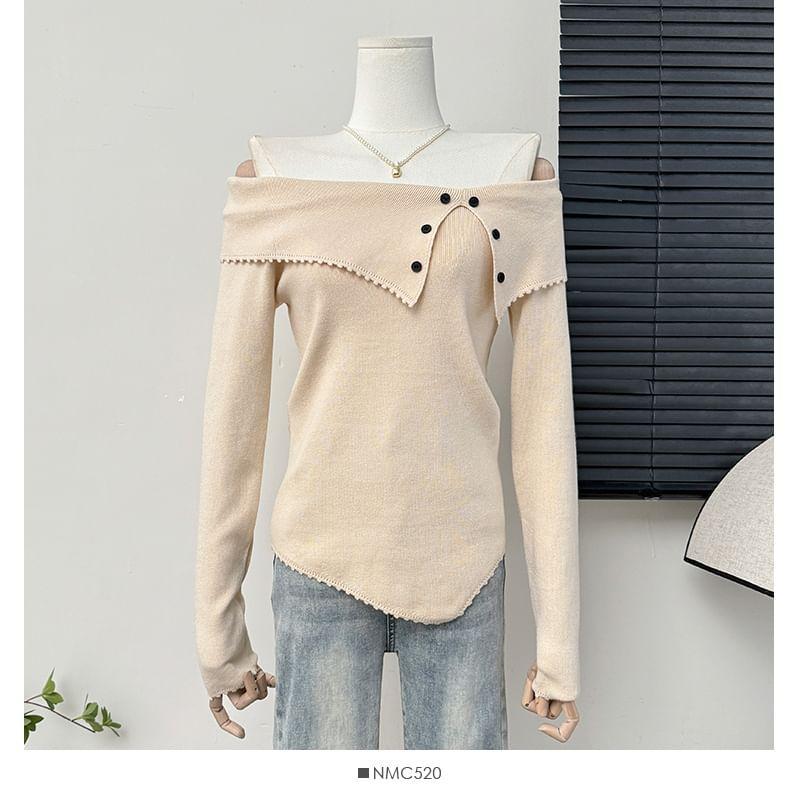 Asymemtrical Off-Shoulder Knit Top Product Image