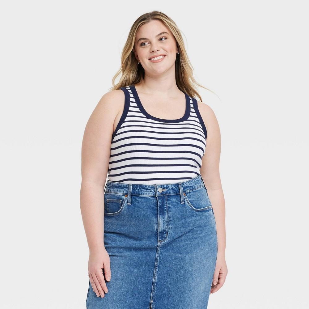 Womens 90s Ribbed Tank Top - Universal Thread Navy Striped XXL Product Image