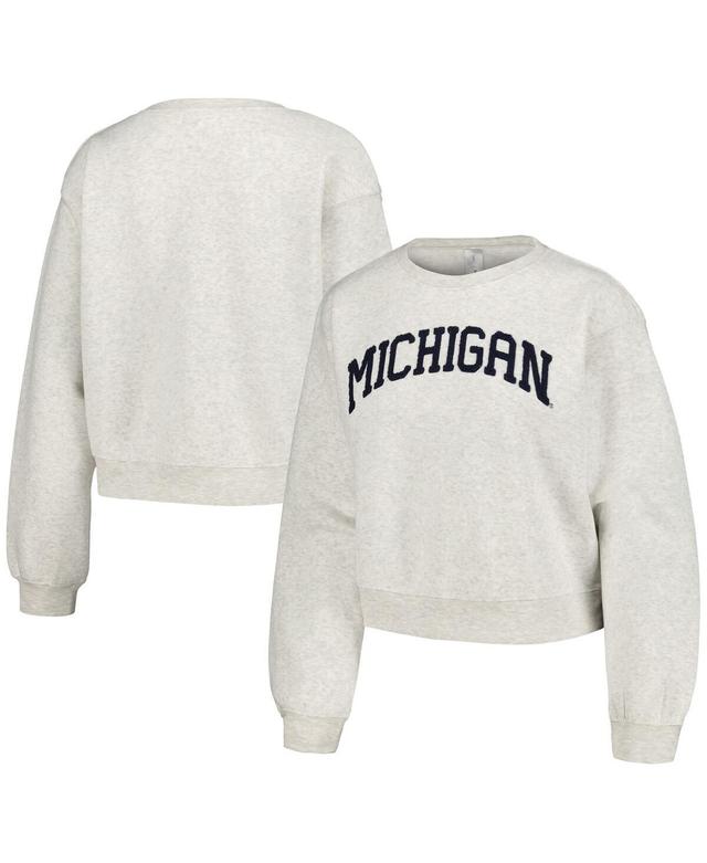 Womens ZooZatz Oatmeal Michigan Wolverines Core Chenille Cropped Pullover Sweatshirt Product Image