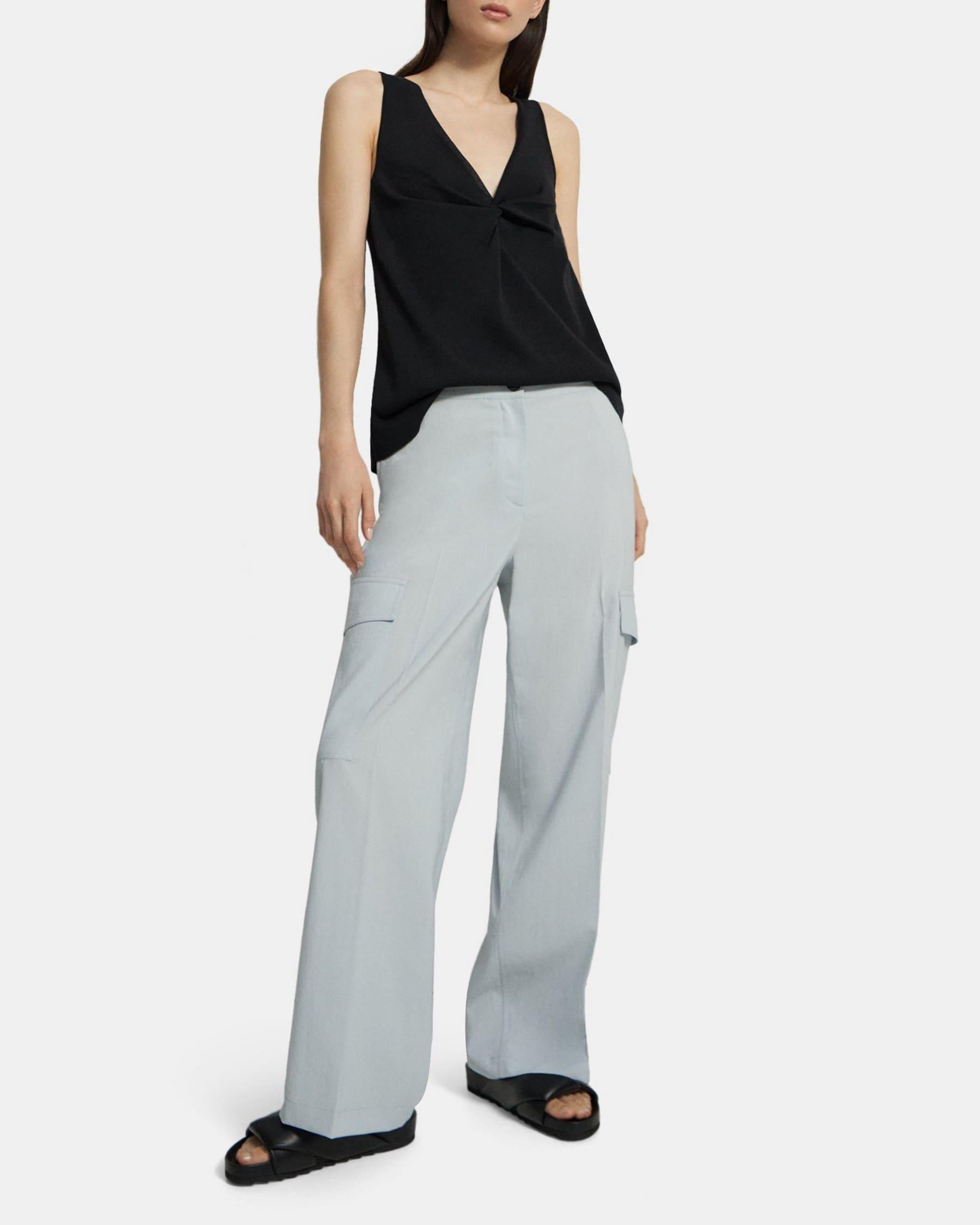 Wide-Leg Cargo Pant in Crisp Poly Product Image