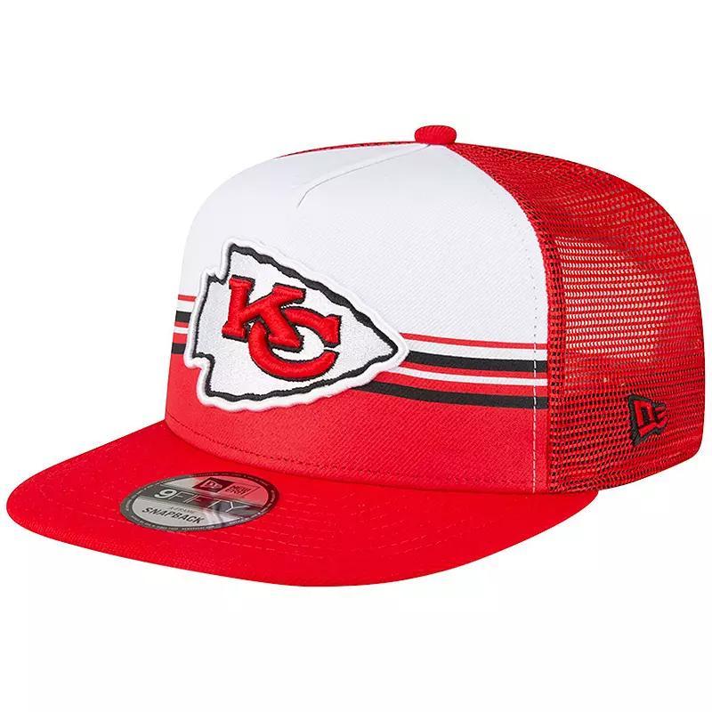 Mens New Era /Red Kansas City Chiefs Striped A-Frame 9FIFTY Trucker Snapback Hat Product Image