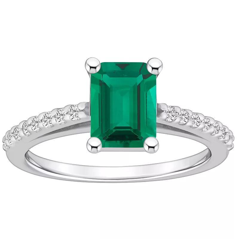 Alyson Layne 10k White Gold Emerald Cut Gemstone 1/5 Carat T.W. Diamond Ring, Womens Created Green Product Image