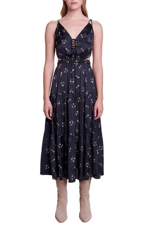 maje Rosolita Sequin Floral Satin Midi Dress Product Image