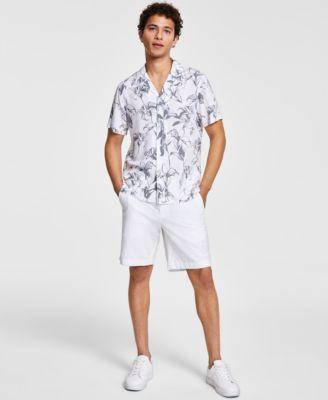 I.N.C. International Concepts Mens Lily Bloom Regular Fit Floral Print Button Down Camp Shirt Classic Fit Solid 8 1 2 Chambray Shorts Created For Macy Product Image