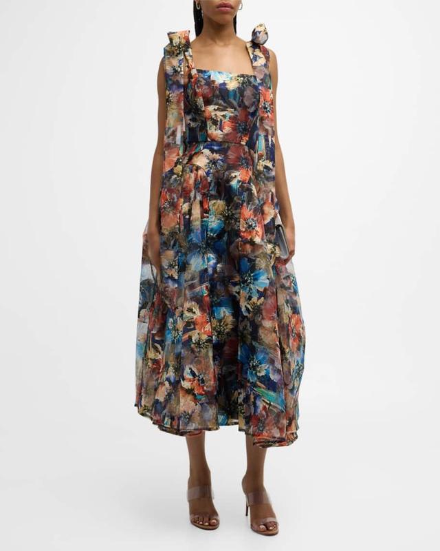 Leila Metallic Floral Jacquard Midi Dress Product Image