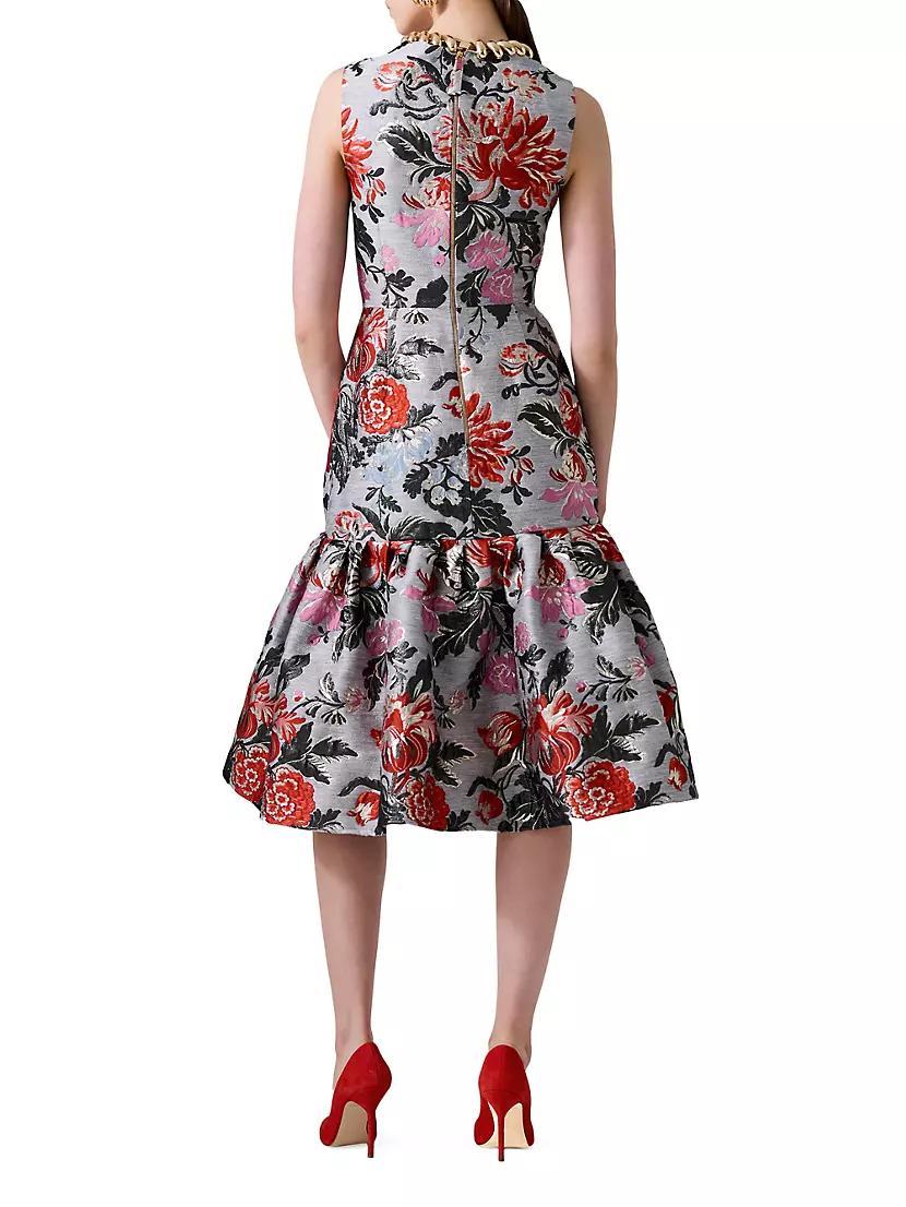 Floral Jacquard Flounce Midi-Dress Product Image