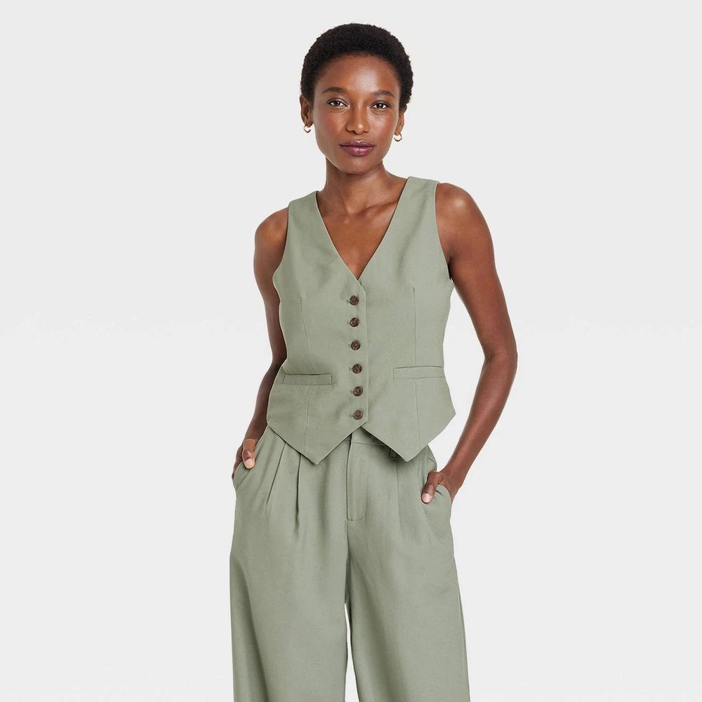 Womens Tailored Suit Vest - A New Day Olive M Product Image