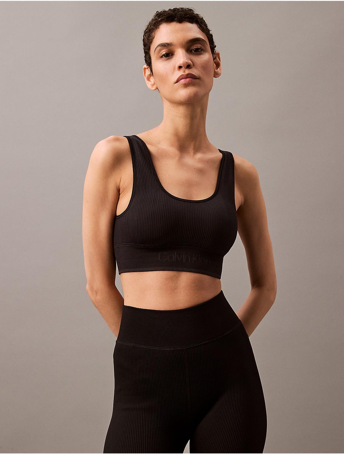 Calvin Klein Womens Rib Sport Medium Impact Sports Bra - Black - XS Product Image