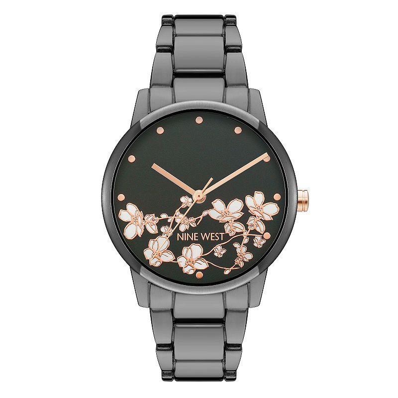 Nine West Womens Flower Dial Two Tone Watch Dark Grey Product Image