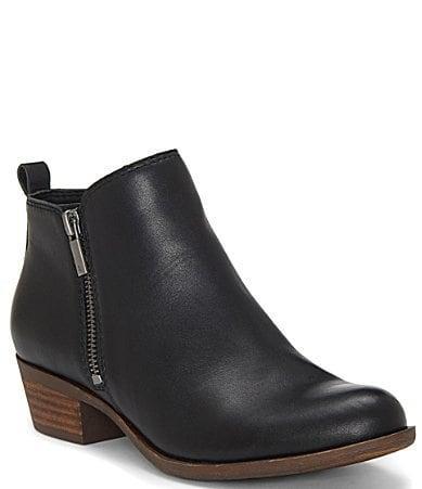 Lucky Brand Basel Smooth Leather Side Zip Block Heel Booties Product Image