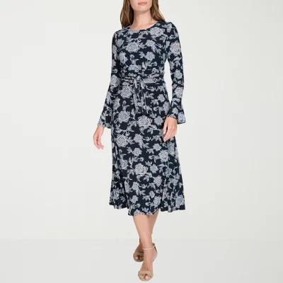 Marc New York Womens Long Sleeve Floral Midi Fit + Flare Dress Product Image