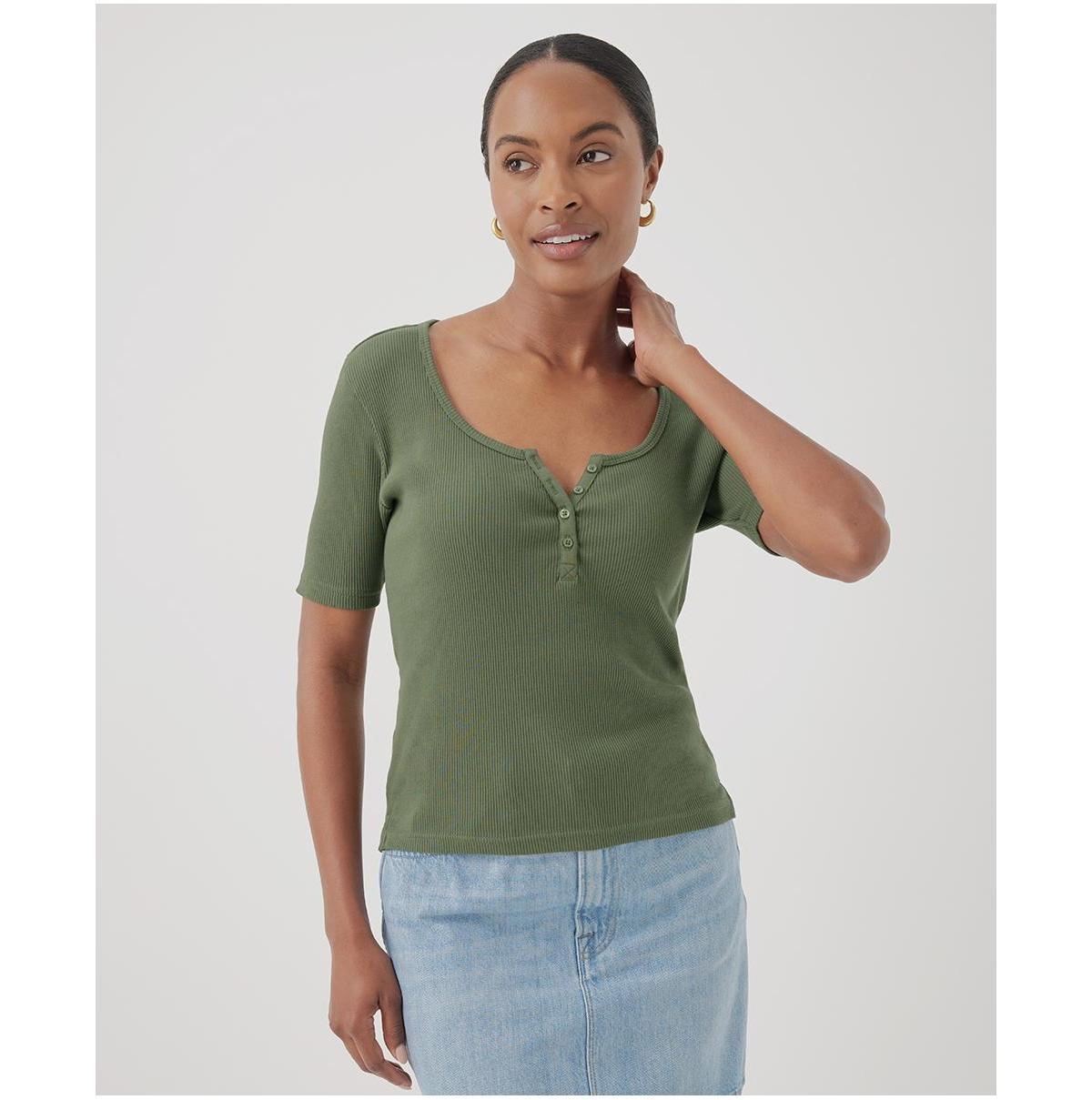 Womens Favorite Rib Henley Top 3XL Product Image