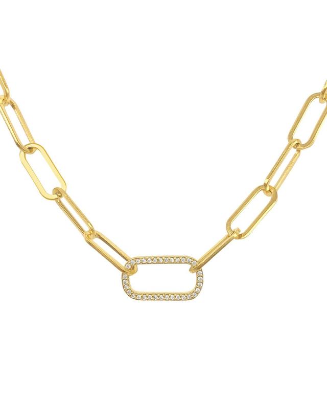 Adornia 14k Gold Plated Stainless Steel Cubic Zirconia Paper Clip Chain & Oversized Link Necklace, Womens Yellow Product Image