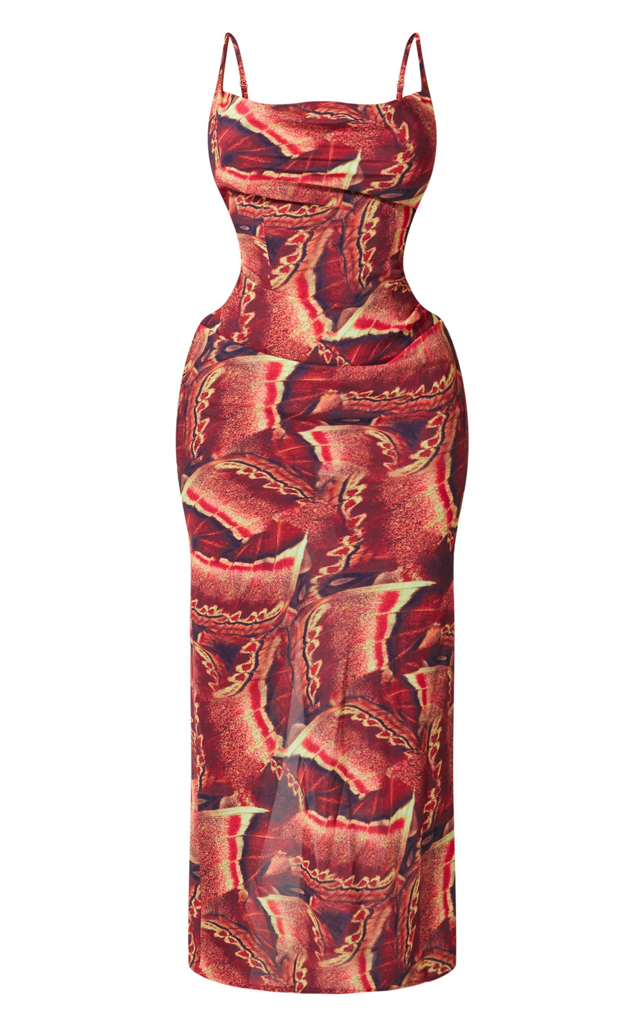 Shape Brown Printed Woven Cowl Neck Maxi Dress Product Image