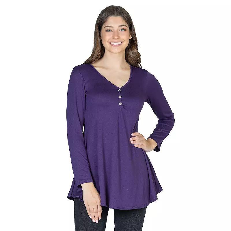 Womens 24Seven Comfort Apparel Flared Henley Tunic Top Product Image