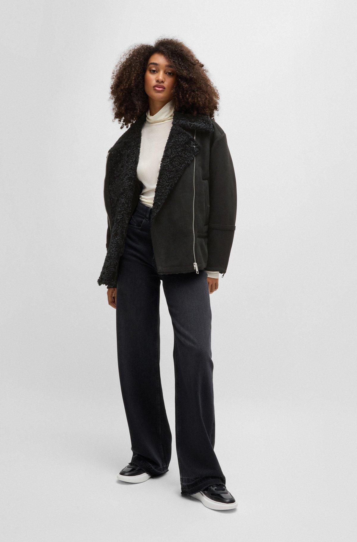 Aviator-style jacket in faux suede with faux shearling Product Image