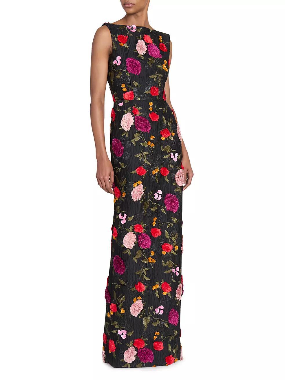 Crinkled Floral Boatneck Gown Product Image